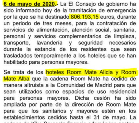 Nota del Consejo de Gobierno de la Comunidad del 6 de mayo por la que se liberan 800.000 euros. Nota del Consejo de Gobierno de la Comunidad del 6 de mayo por la que se liberan 800.000 euros.