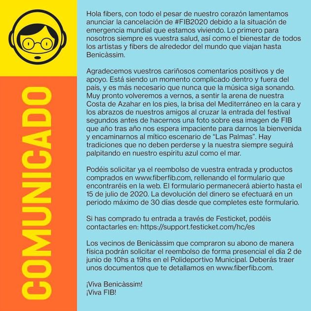 Comunicado oficial de la organización en redes sociales. Comunicado oficial de la organización en redes sociales.