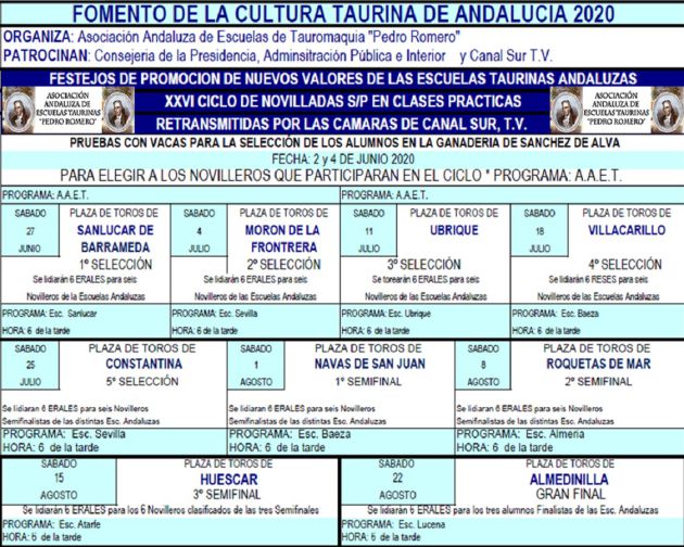 Nuevo calendario del ciclo de festejos de promoción 2021 de las Escuelas Taurinas de Andalucía Nuevo calendario del ciclo de festejos de promoción 2021 de las Escuelas Taurinas de Andalucía
