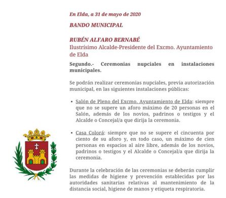 Bando del alcalde de Elda, por la Fase 2 Bando del alcalde de Elda, por la Fase 2