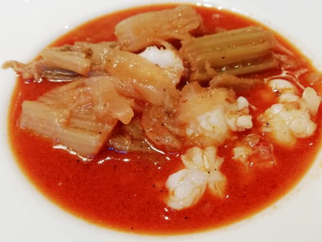 Espléndido guiso de cardillos con langostinos en La Tapería del Bichero Espléndido guiso de cardillos con langostinos en La Tapería del Bichero