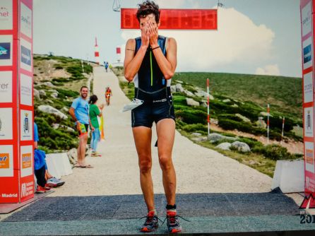 José Juan Luque al llegar a la meta del medio Ironman de Bola del Mundo. Verano de 2016 José Juan Luque al llegar a la meta del medio Ironman de Bola del Mundo. Verano de 2016
