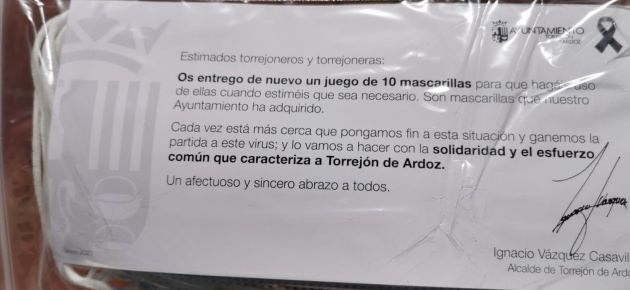 Mensaje incluido en el lote de mascarillas Mensaje incluido en el lote de mascarillas