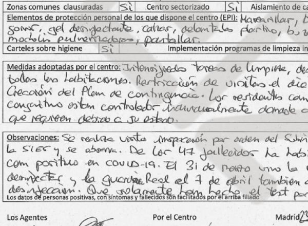 Fragmento de una de las actas policiales a las que ha tenido acceso la Cadea SER tras una inspección a una residencia de Madrid.