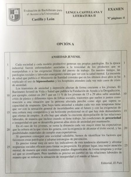 Imagen de la prueba de Lengua Castellana y Literatura. Imagen de la prueba de Lengua Castellana y Literatura.