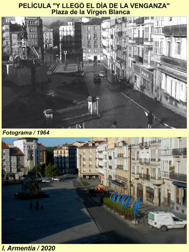 Comparativa de la plaza actual con la réplica de la película Comparativa de la plaza actual con la réplica de la película