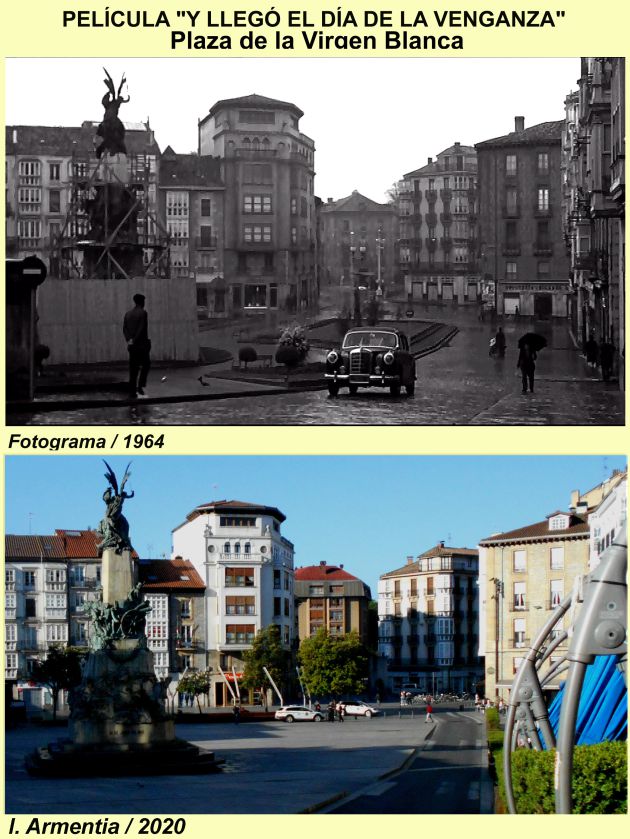Comparativa entre la réplica de la película y la plaza actual Comparativa entre la réplica de la película y la plaza actual
