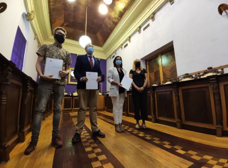 (De izquierda a derecha) Desde Adelante Jaén, PP, PSOE y Cs, respectivamente Javier Ureña, Manuel Bonilla, África Colomo, María Cantos (De izquierda a derecha) Desde Adelante Jaén, PP, PSOE y Cs, respectivamente Javier Ureña, Manuel Bonilla, África Colomo, María Cantos