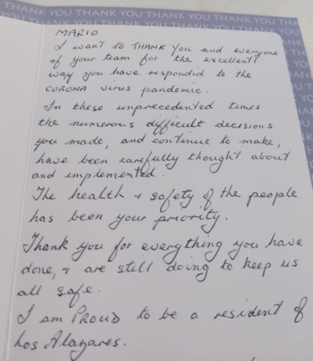 Carta de agradecimiento al alcalde de Los Alcázares Carta de agradecimiento al alcalde de Los Alcázares