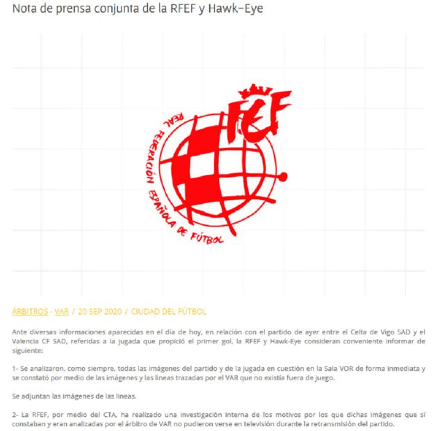 Comunicado de la RFEF sobre el Celta-VCF. Comunicado de la RFEF sobre el Celta-VCF.