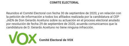 Comunicado de VOX sobre las infracciones en las elecciones primarias de Jaén Comunicado de VOX sobre las infracciones en las elecciones primarias de Jaén