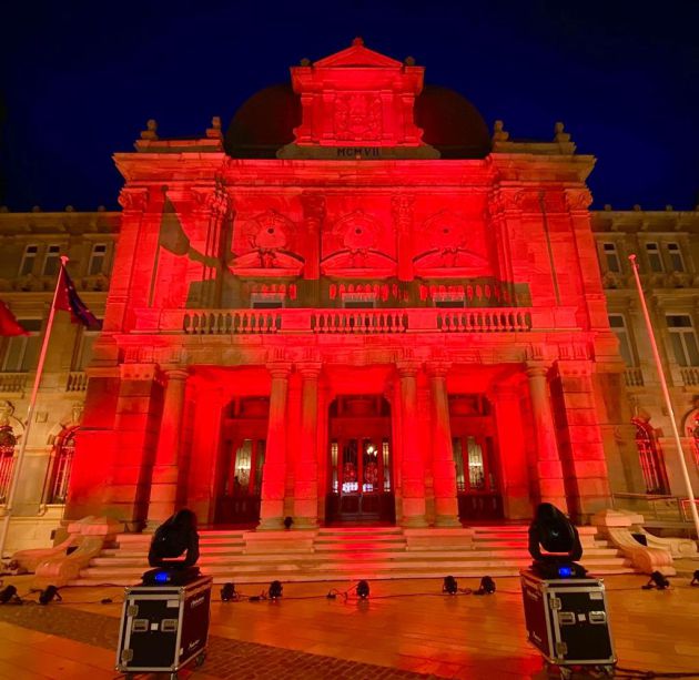 El Palacio Consistorial de Cartagena, en rojo El Palacio Consistorial de Cartagena, en rojo