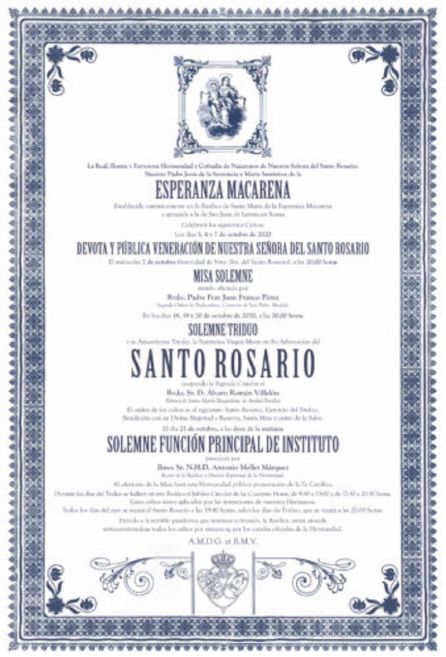 Convocatoria de cultos a la Virgen del Rosario Convocatoria de cultos a la Virgen del Rosario
