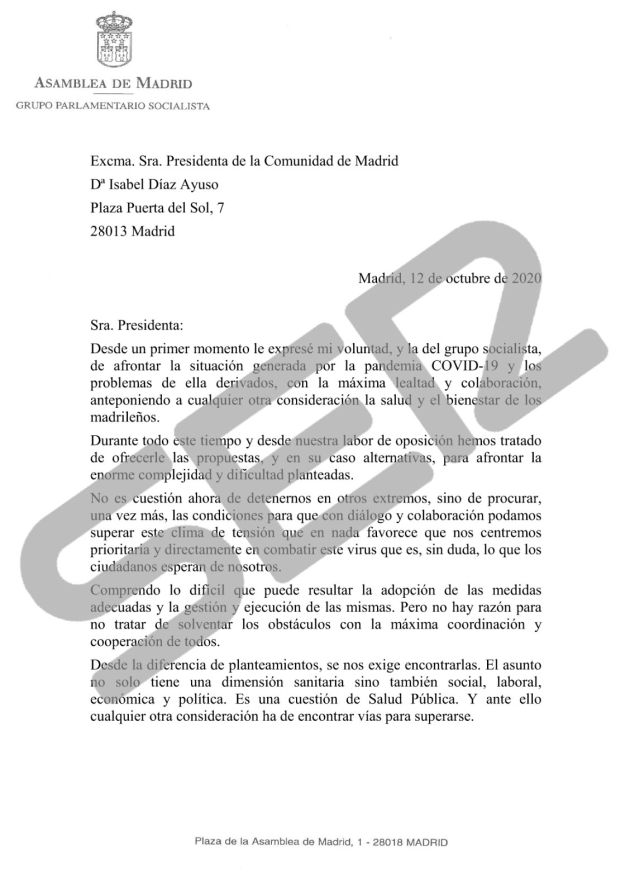 Carta de Ángel Gabilondo a Isabel Díaz Ayuso Carta de Ángel Gabilondo a Isabel Díaz Ayuso