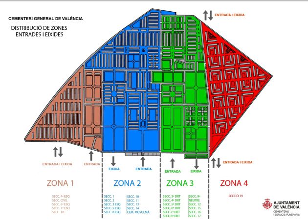 Mapa zonificado del Cementerio General de València Mapa zonificado del Cementerio General de València