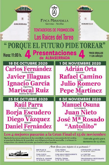 Carteles de los tentaderos de promoción organizados por Tomás Campuzano en la Finca Mirandilla Carteles de los tentaderos de promoción organizados por Tomás Campuzano en la Finca Mirandilla
