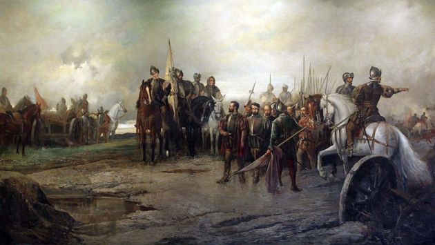 Pintura del siglo XIX de Manuel Picolo López, donde refleja el desarrollo de la batalla de Villalar. Pintura del siglo XIX de Manuel Picolo López, donde refleja el desarrollo de la batalla de Villalar.