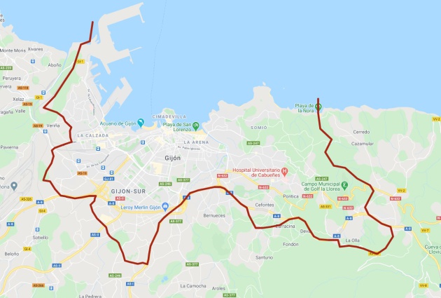 Mapa de las zonas afectadas por el cierre perimetral de Gijón. Mapa de las zonas afectadas por el cierre perimetral de Gijón.