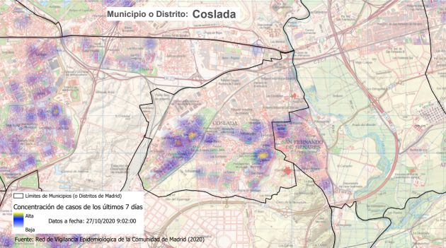 Mapa de contagios de Covid-19 en Coslada Mapa de contagios de Covid-19 en Coslada