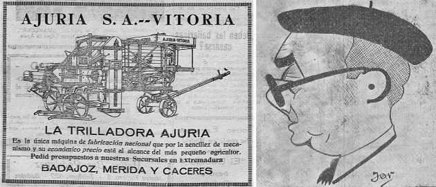 Publicidad de la trilladora y caricatura de Moisés Armentia Publicidad de la trilladora y caricatura de Moisés Armentia