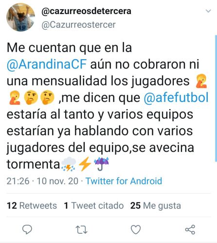 El twitter de la cuenta @cazurreosdetercera que se hace eco de los rumores en el entorno del club ribereño. El twitter de la cuenta @cazurreosdetercera que se hace eco de los rumores en el entorno del club ribereño.