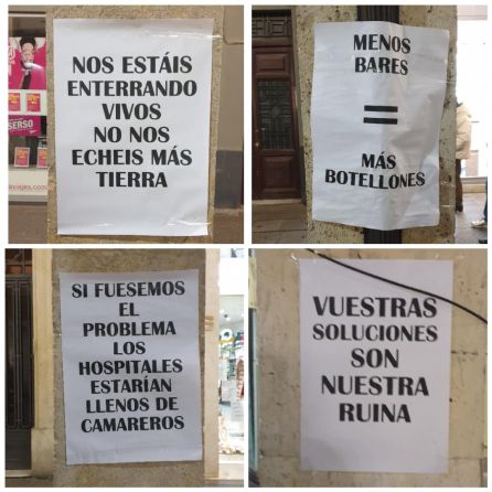 Los hosteleros han dejado mensajes reivindicativos en todos los pilares de la Calle Mayor de Palencia Los hosteleros han dejado mensajes reivindicativos en todos los pilares de la Calle Mayor de Palencia
