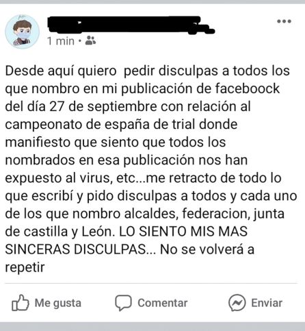 Mensaje de disculpa de la vecina de Bembibre en redes sociales Mensaje de disculpa de la vecina de Bembibre en redes sociales