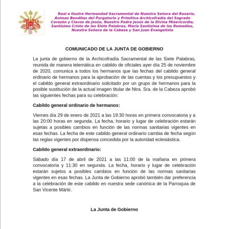 Comunicado emitido por la junta de gobierno de las Siete Palabras Comunicado emitido por la junta de gobierno de las Siete Palabras