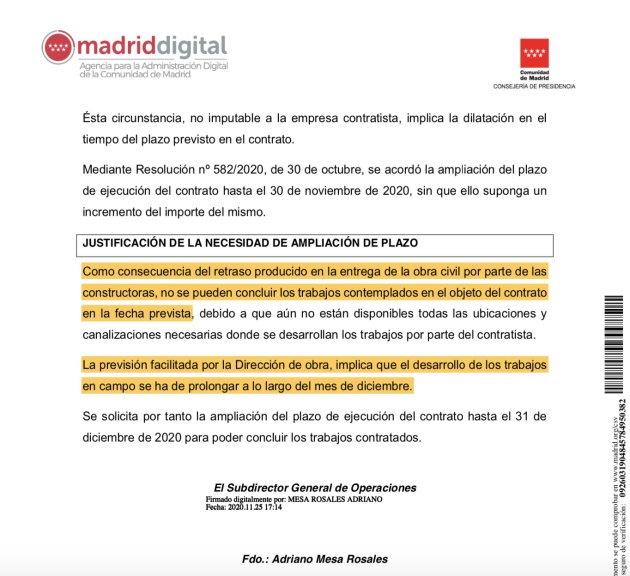 Memoria justificativa de la segunda prórroga de uno de los contratos de Madrid Digital vinculados al Hospital Enfermera Isabel Zendal Memoria justificativa de la segunda prórroga de uno de los contratos de Madrid Digital vinculados al Hospital Enfermera Isabel Zendal