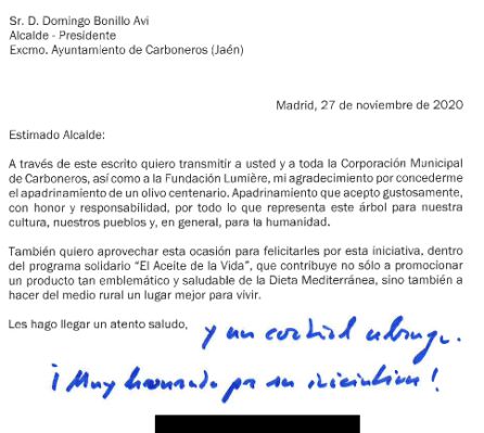 Carta enviada por Luis Planas al Ayuntamiento de Carboneros. Carta enviada por Luis Planas al Ayuntamiento de Carboneros.