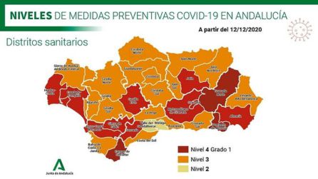 Mapa de los niveles de riesgo decretados por la Junta de Andalucía Mapa de los niveles de riesgo decretados por la Junta de Andalucía