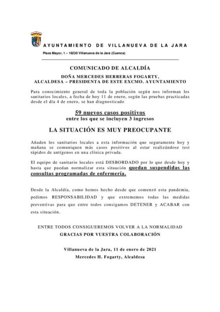 Comunicado anunciando la suspensión de las Consultas de Enfermería Comunicado anunciando la suspensión de las Consultas de Enfermería