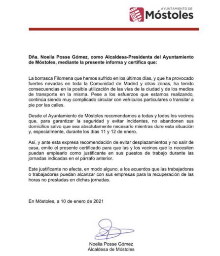 Justificante del Ayuntamiento de Móstoles Justificante del Ayuntamiento de Móstoles
