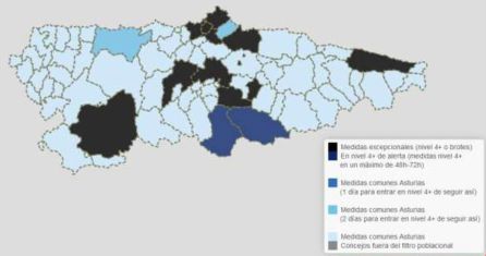 Sobre el mapa de la región se muestran, en distintos colores, el nivel de alerta y las medidas decretadas en consecuencia Sobre el mapa de la región se muestran, en distintos colores, el nivel de alerta y las medidas decretadas en consecuencia