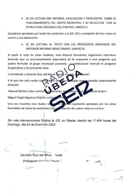 Acta de la Junta Directiva del PP de Úbeda celebrada este domingo Acta de la Junta Directiva del PP de Úbeda celebrada este domingo
