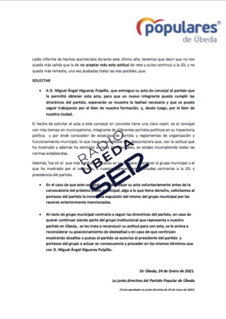 Informe del Partido Popular de Úbeda Informe del Partido Popular de Úbeda