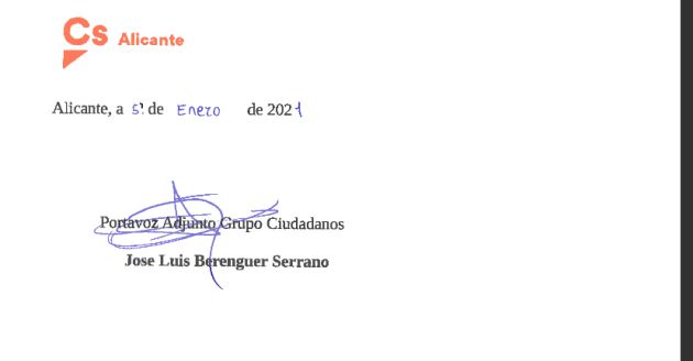 Firma del concejal José Luis Berenguer, a fecha 5 de enero de 2021 Firma del concejal José Luis Berenguer, a fecha 5 de enero de 2021
