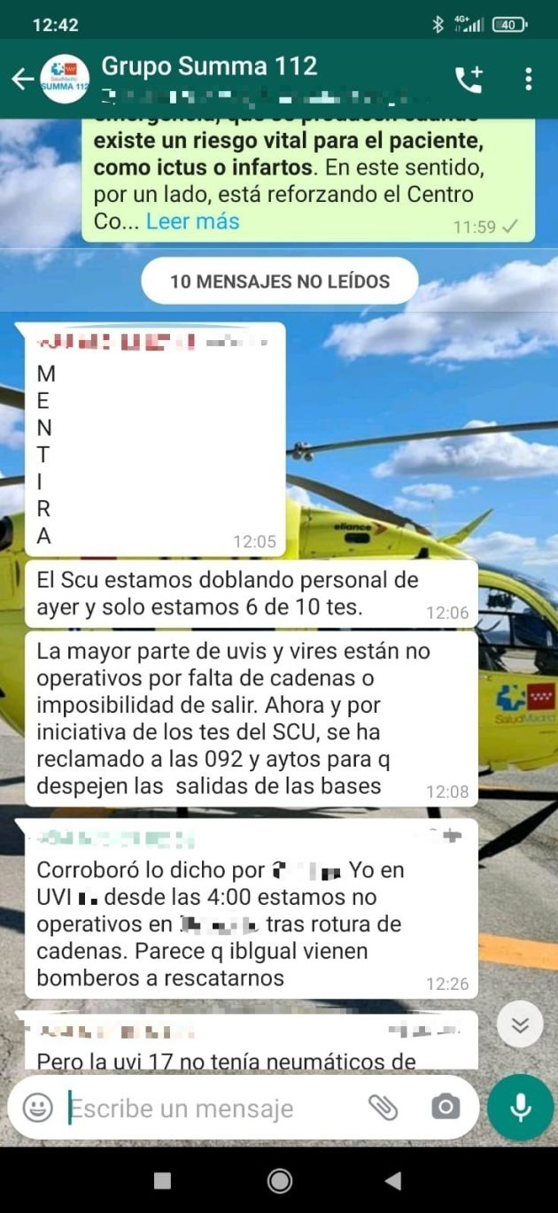 Imagen de uno de los grupos de WhatsApp de coordinación del SUMMA Imagen de uno de los grupos de WhatsApp de coordinación del SUMMA