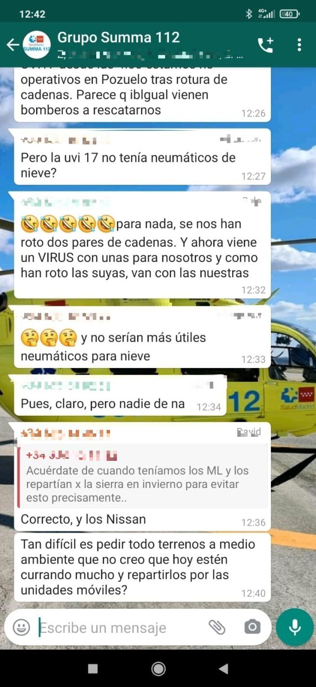 Imagen de uno de los grupos de WhatsApp de coordinación del SUMMA Imagen de uno de los grupos de WhatsApp de coordinación del SUMMA