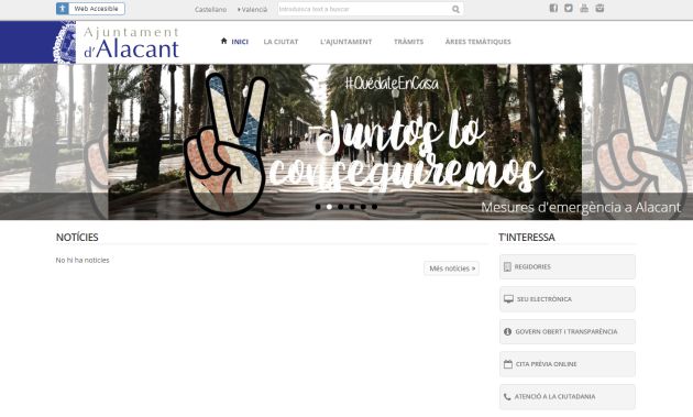Página web del Ayuntamiento de Alicante en la que, en su opción de idioma valenciano, no aparecen noticias de actualidad Página web del Ayuntamiento de Alicante en la que, en su opción de idioma valenciano, no aparecen noticias de actualidad