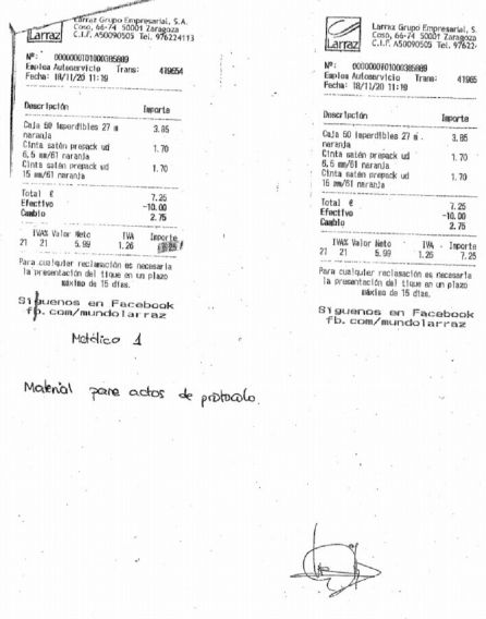 Factura con el cargo de los lazos naranjas Factura con el cargo de los lazos naranjas