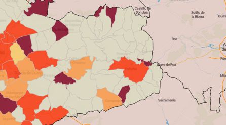 Mapa de la incidencia del Coronavirus en la comarca del Campo de Peñafiel a 14 días vista, según el Servicio de Epidemiología de la Junta de Castilla y León. Mapa de la incidencia del Coronavirus en la comarca del Campo de Peñafiel a 14 días vista, según el Servicio de Epidemiología de la Junta de Castilla y León.