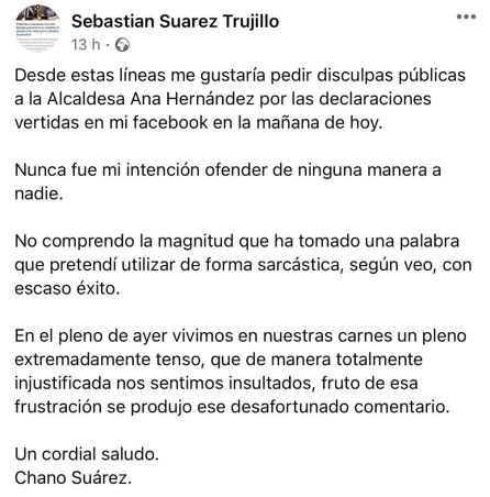Publicación de disculpas del edil Publicación de disculpas del edil