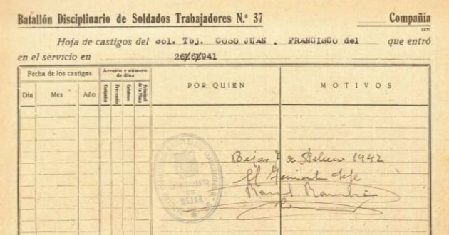Uno de los documentos localizados por Consoli del Coso, sobre su abuelo en la Guerra Civil Uno de los documentos localizados por Consoli del Coso, sobre su abuelo en la Guerra Civil