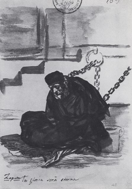 Grabado de Goya, representando a Mateo Zapata, preso por la Inquisición de Cuenca. Grabado de Goya, representando a Mateo Zapata, preso por la Inquisición de Cuenca.