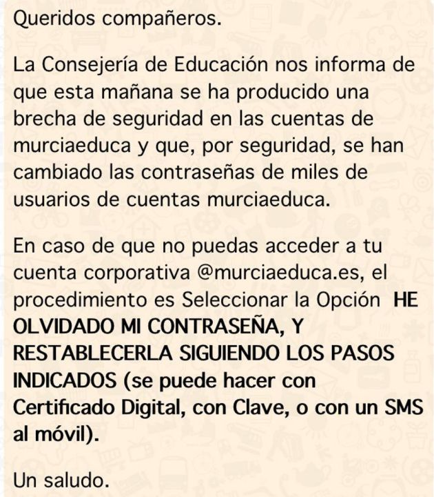 Mensaje que los directores de los centros educativos han enviado a sus plantillas Mensaje que los directores de los centros educativos han enviado a sus plantillas