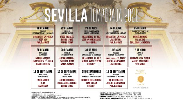 Estos son los carteles de la temporada 2021 en la Maestranza de Sevilla Estos son los carteles de la temporada 2021 en la Maestranza de Sevilla