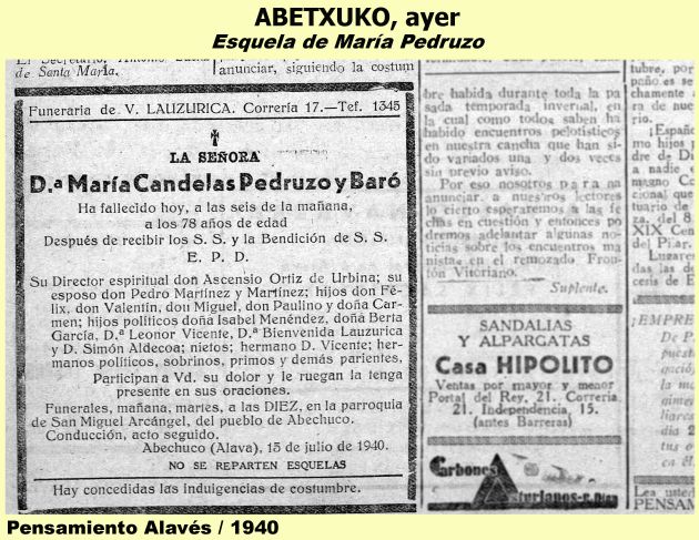 Esquela de María Pedruzo Esquela de María Pedruzo