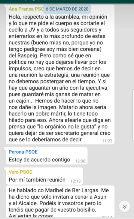 Captura de uno de los grupos paralelos de Whatsapp donde se llegaba a amenazar al alcalde, Jesús Villar Captura de uno de los grupos paralelos de Whatsapp donde se llegaba a amenazar al alcalde, Jesús Villar