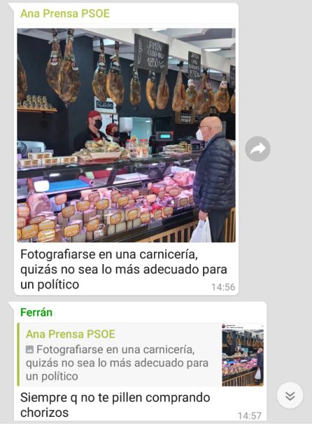 Captura de pantalla de uno de los grupos paralelos del Grupo Municipal Socialista en el que se criticaba al alcalde Captura de pantalla de uno de los grupos paralelos del Grupo Municipal Socialista en el que se criticaba al alcalde